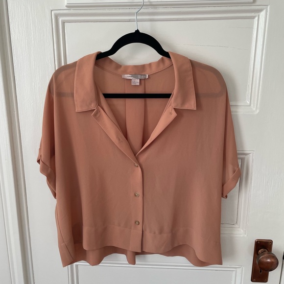 Orange button down chiffon blouse - Picture 1 of 3